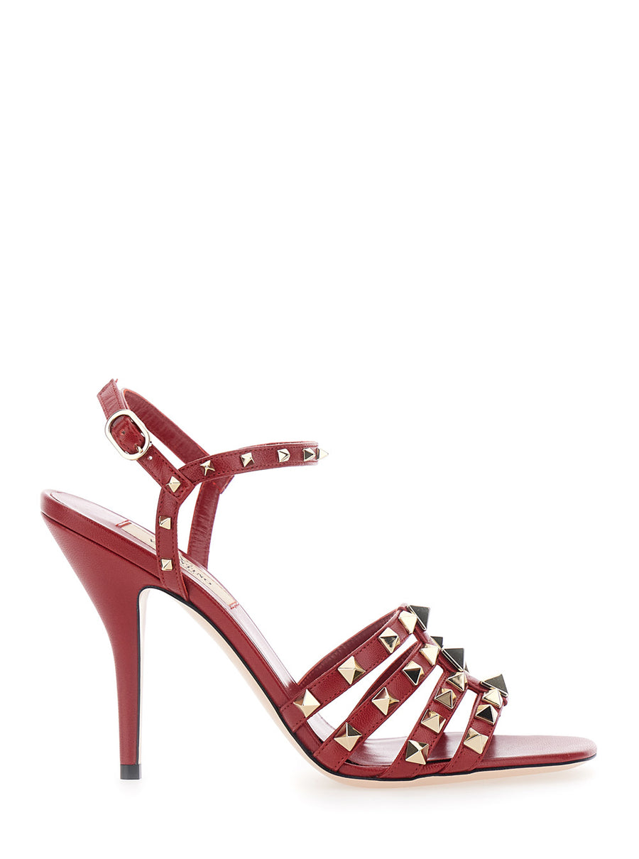 Slingback Sandals Rockstud Red Leather