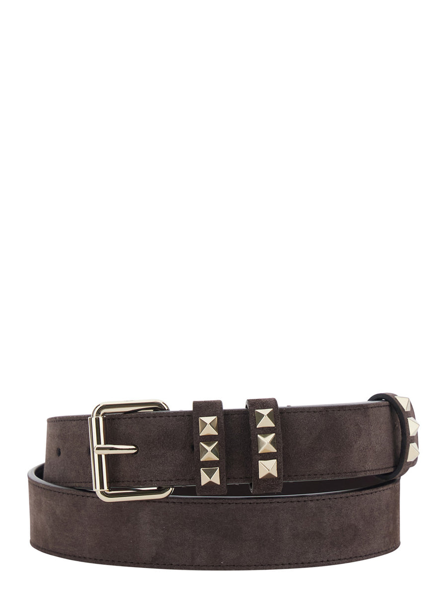 Belt Rockstud Suede Brown Lamb Leather