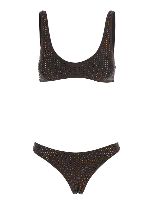 Bikini High-Waisted Brazilian Brown Polyamide Swimwear