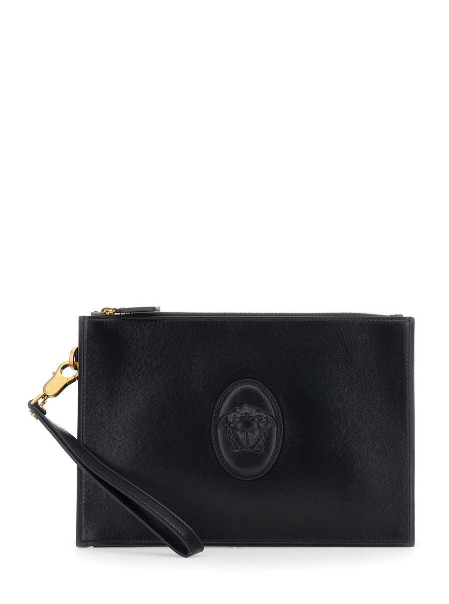 Leather Clutch Bag With Medusa Detail Black Lambskin