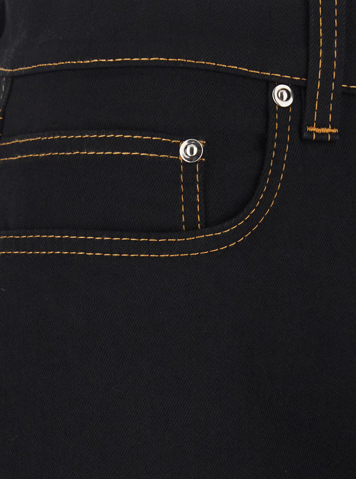 Black Jeans With Five-Pocket Design And Logo Patch On The Back Denim For Men Elastane Cotton