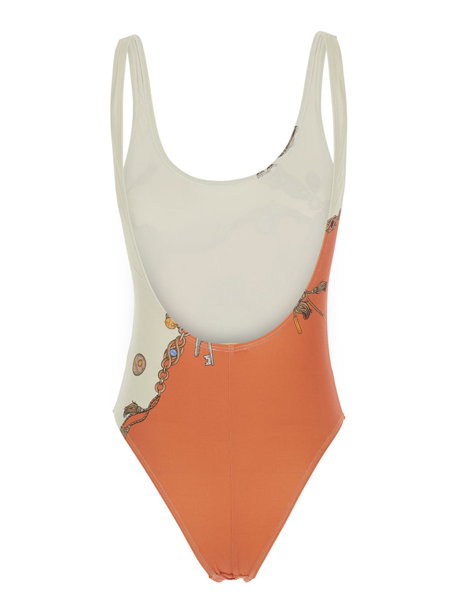Swimsuit With Stolen Jewelry Print Orange Tech Fabric Swimwear
