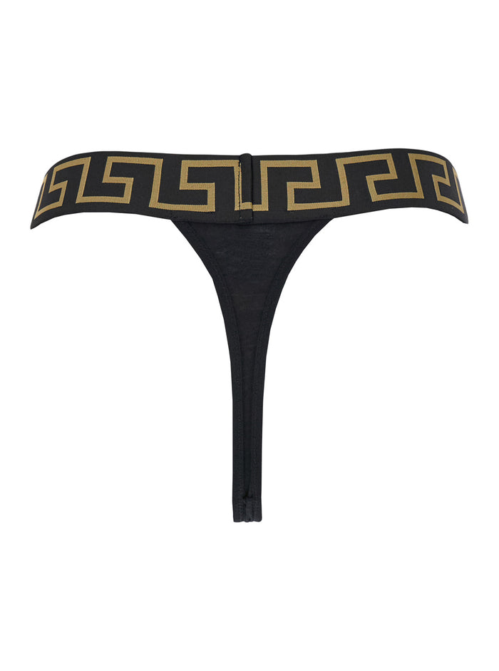 High-Waisted Greca Slip With Medusa Detail Black Stretch Cotton For Women Elastane Underwear