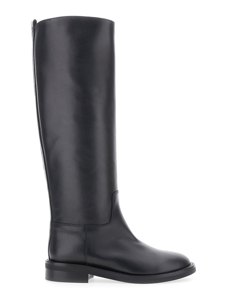 Boots Slip-On Round Toe Leather Black