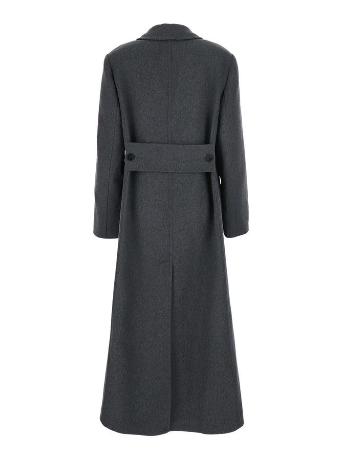 Double Faced Overcoat With Notched Collar And Long Sleeves Gray Wool Cashmere For Women Grey Outerwear
