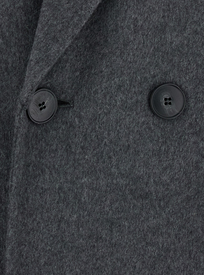 Double Faced Overcoat With Notched Collar And Long Sleeves Gray Wool Cashmere For Women Grey Outerwear