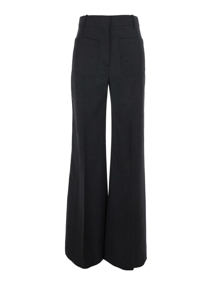 Alina Grey Pants With Patch Pockets On The Front Wool For Women Trousers