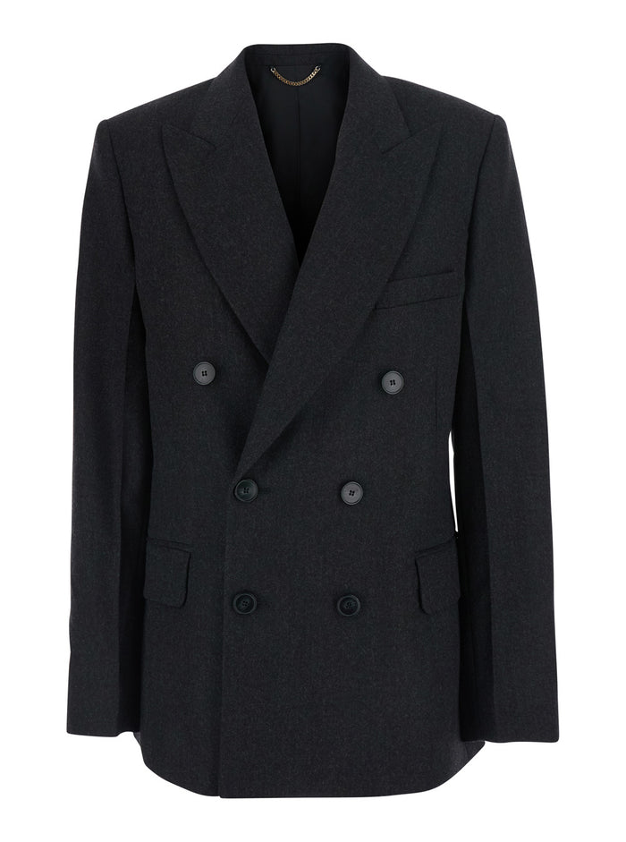 Beatrice Jacket With Notched Revers Collar And Long Sleeves Grey Wool For Women Blazers