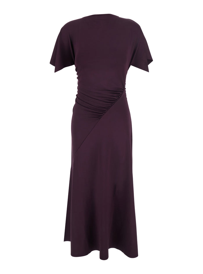 Cap Sleeve Dress With Short Sleeves And Elastic Polyester Fabric Bordeaux For Women Elastane Long
