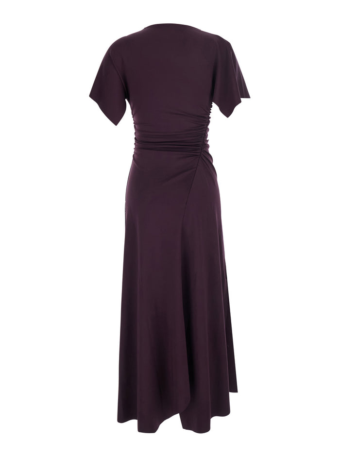 Cap Sleeve Dress With Short Sleeves And Elastic Polyester Fabric Bordeaux For Women Elastane Long