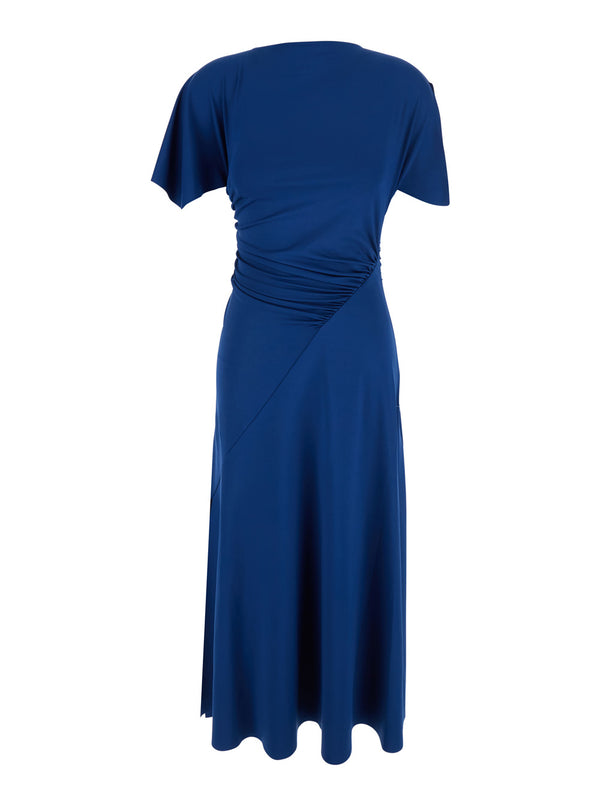 Cap Sleeve Dress Blue Polyester