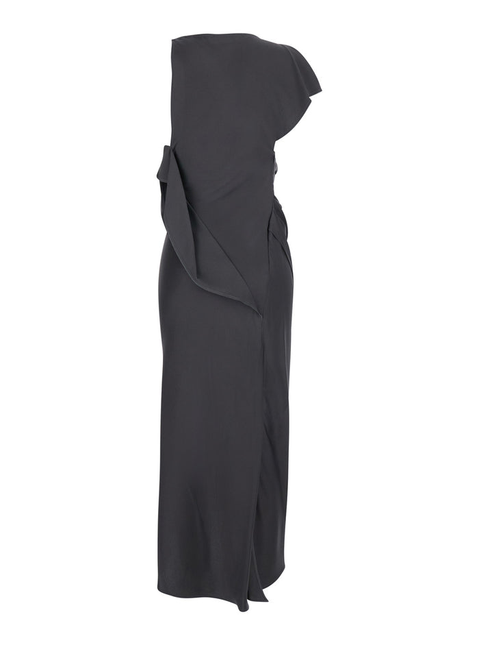 Long Sleeveless Dress With Draping Acetate And Viscose Brown Women