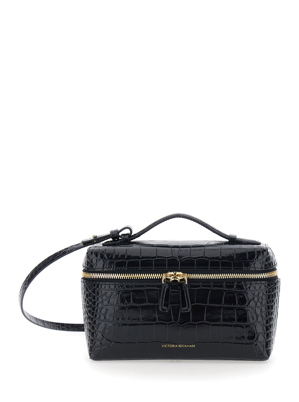 Black Crossbody Bag With Logo Lettering On The Front And Adjustable Removable Strap Leather For Women Calf Shoulder