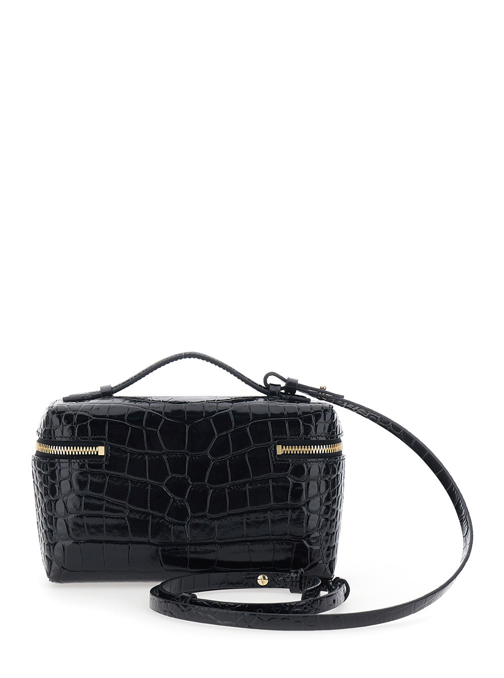Black Crossbody Bag With Logo Lettering On The Front And Adjustable Removable Strap Leather For Women Calf Shoulder