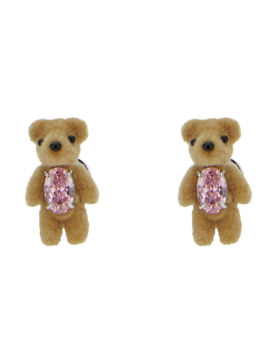 Earrings Mini Flocked Bear Beige