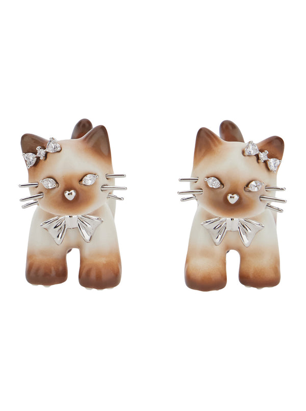 Earrings Split Kitten Brown