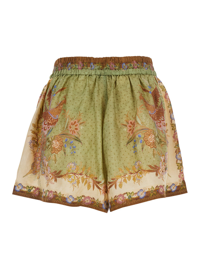 Indra Relaxed Short With Elegant Multicolored Silk Details For Women And Bermuda