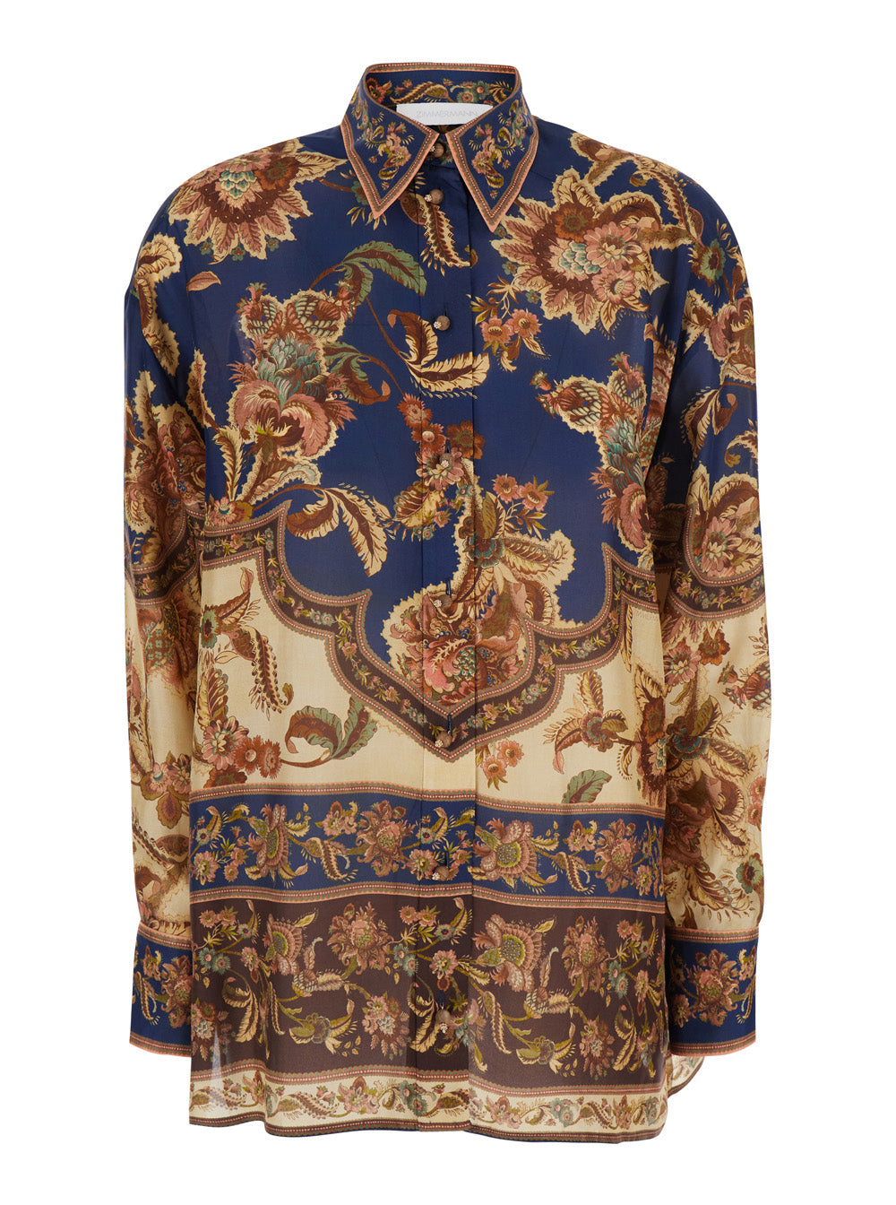 Aster Relaxed Shirt Is A Multicolored Silk With Pointed Collar And Long Sleeves For Women Blouses