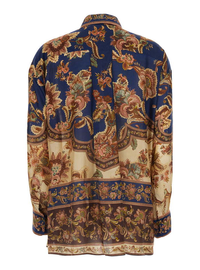 Aster Relaxed Shirt Is A Multicolored Silk With Pointed Collar And Long Sleeves For Women Blouses