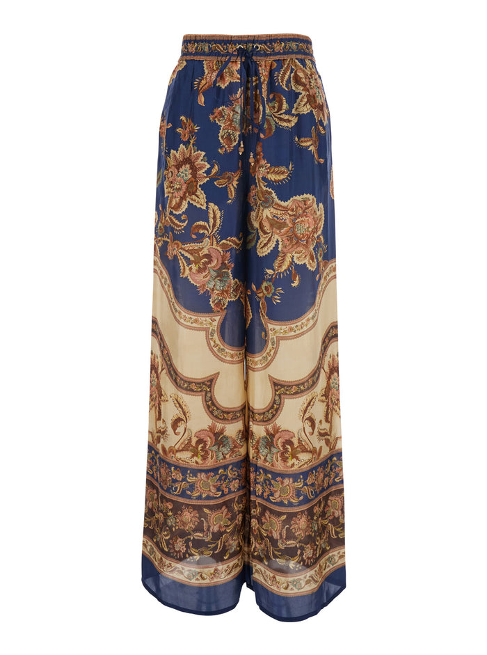 Aster Relaxed Pant With Elegant Multicolored Silk Details For Women Trousers