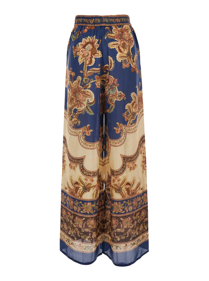 Aster Relaxed Pant With Elegant Multicolored Silk Details For Women Trousers