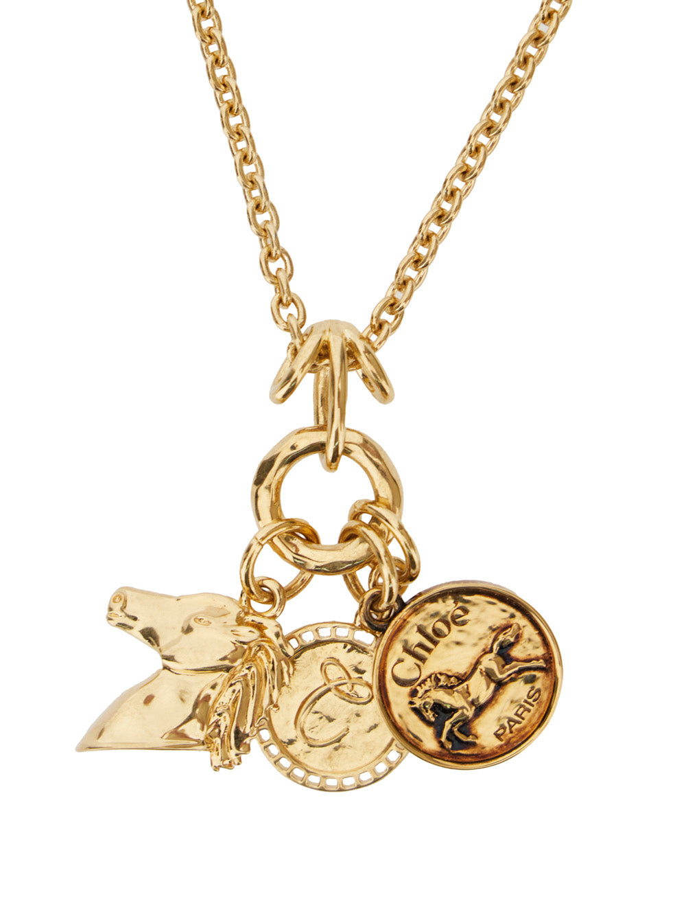 Necklace With Hook Closure And Three Charms Brass Logo For Women Metallic Necklaces