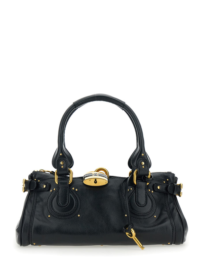 Shoulder Bag Paddington With Oversized Lock And C-Shaped Buckles Black Garnet Leather For Women