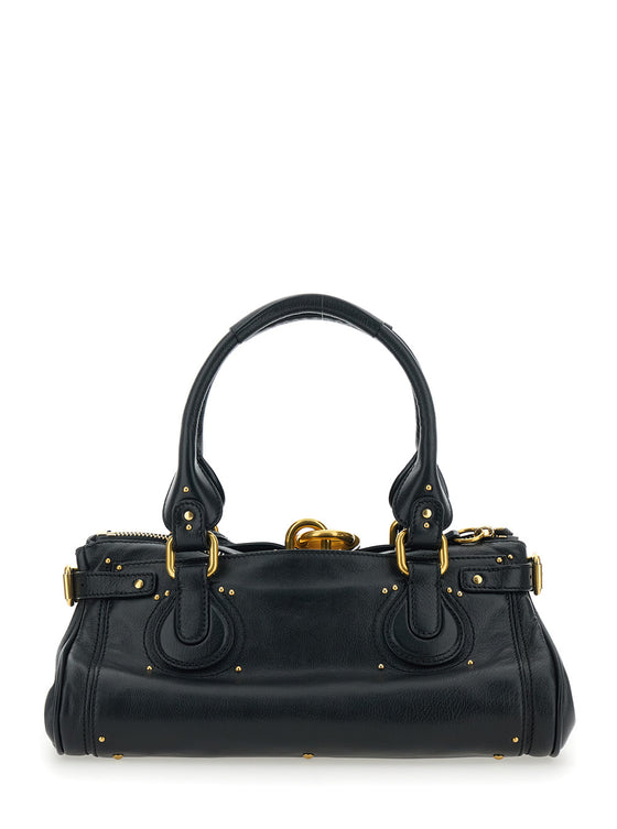 Shoulder Bag Paddington With Oversized Lock And C-Shaped Buckles Black Garnet Leather For Women