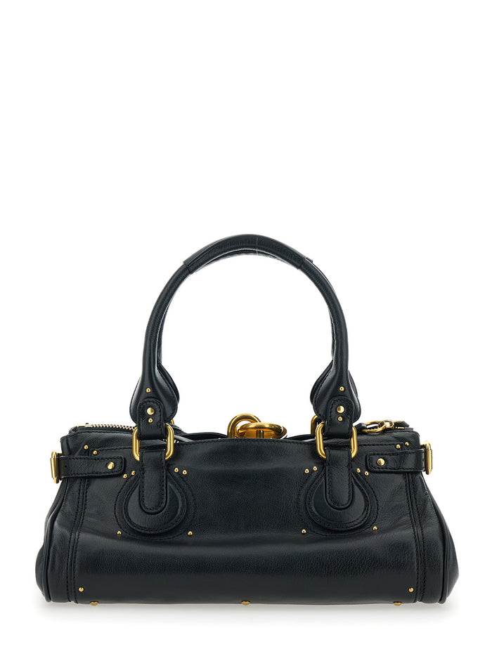 Shoulder Bag Paddington With Oversized Lock And C-Shaped Buckles Black Garnet Leather For Women