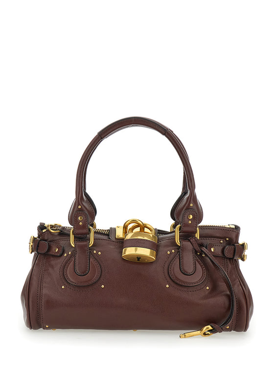 Crossbody Bag Paddington With Oversized Lock And C-Shaped Buckles Brown Garnet Leather For Women Shoulder