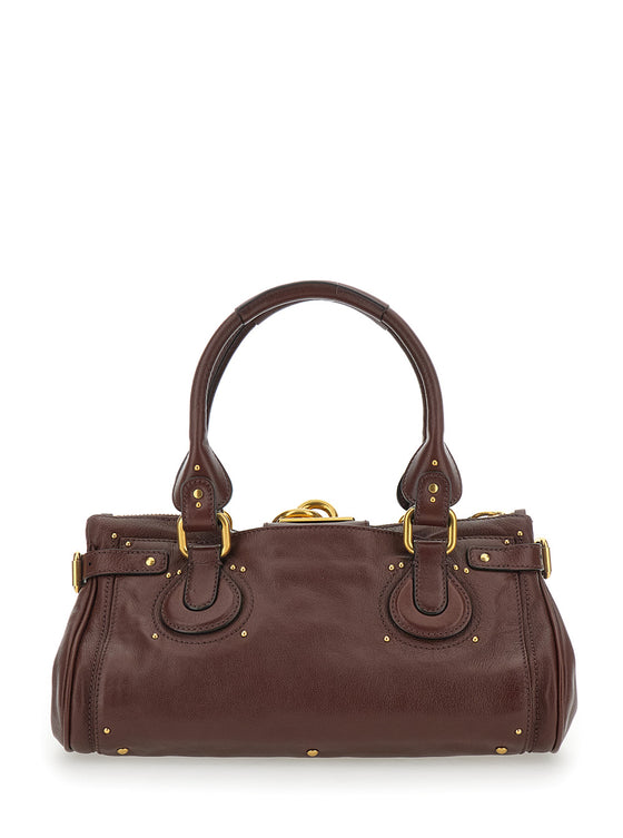 Crossbody Bag Paddington With Oversized Lock And C-Shaped Buckles Brown Garnet Leather For Women Shoulder