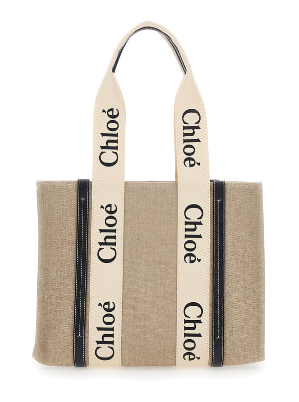 Handbag Medium Woody Beige Linen Tote Bags