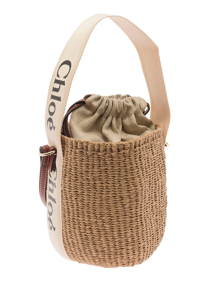 Beige Raffia Woody Small Handbag Paper Hand Bags