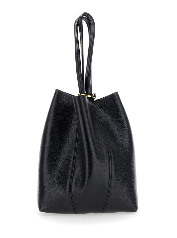 Shoulder Bag Spin With Logoed Metal Medals Black Grained Leather For Women