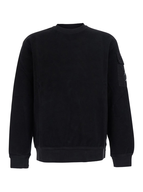 Round Neck Sweatshirt Black Tech Fabric Cotton Sweatshirts
