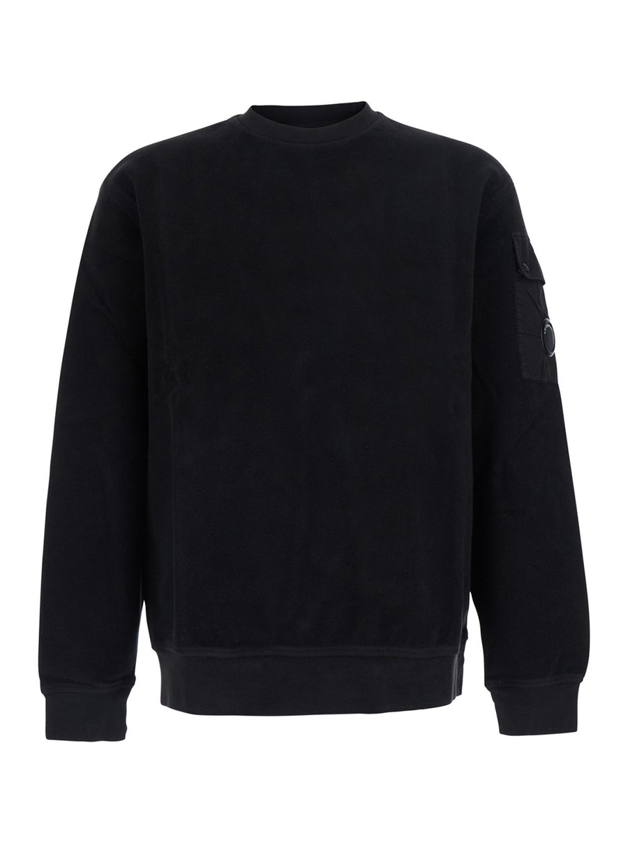 Round Neck Sweatshirt Black Tech Fabric Cotton Sweatshirts