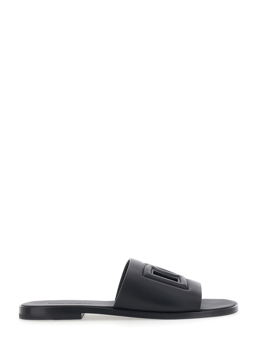 Sandals With Cut-Out Logo, Black Leather Calf