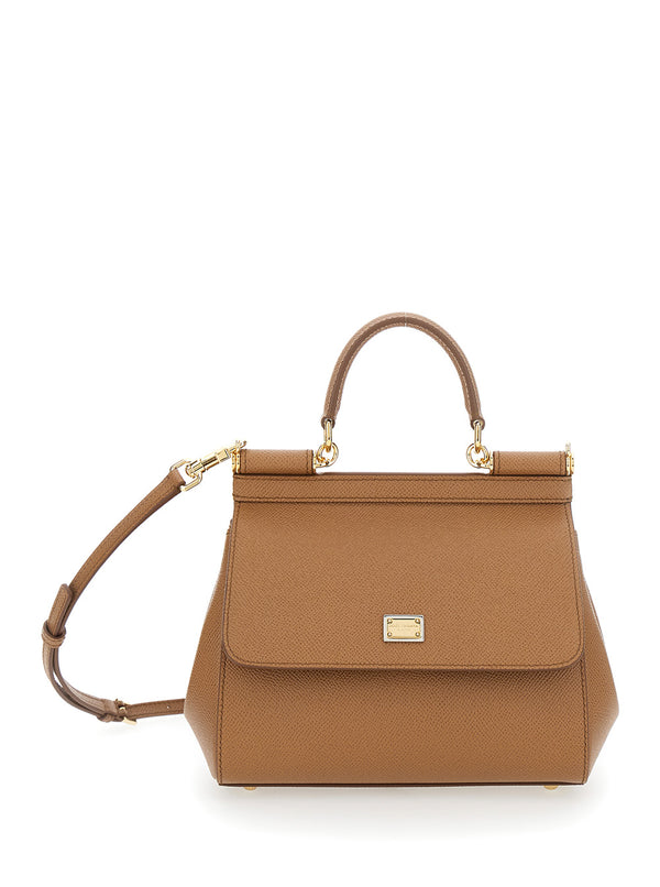 Handbag My Sicily Medium Brown Grained Leather Handbags
