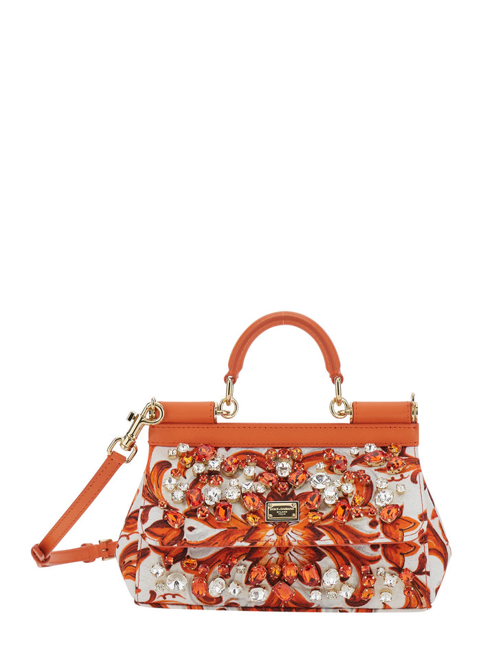 Sicily Embellished Orange Hand Bags