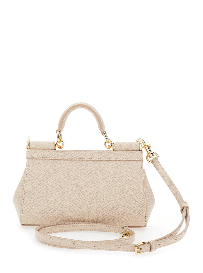 Sicily Pink Handbag With Adjustable And Removable Shoulder Strap Logo Plate On The Front Leather For Women Hand Bags