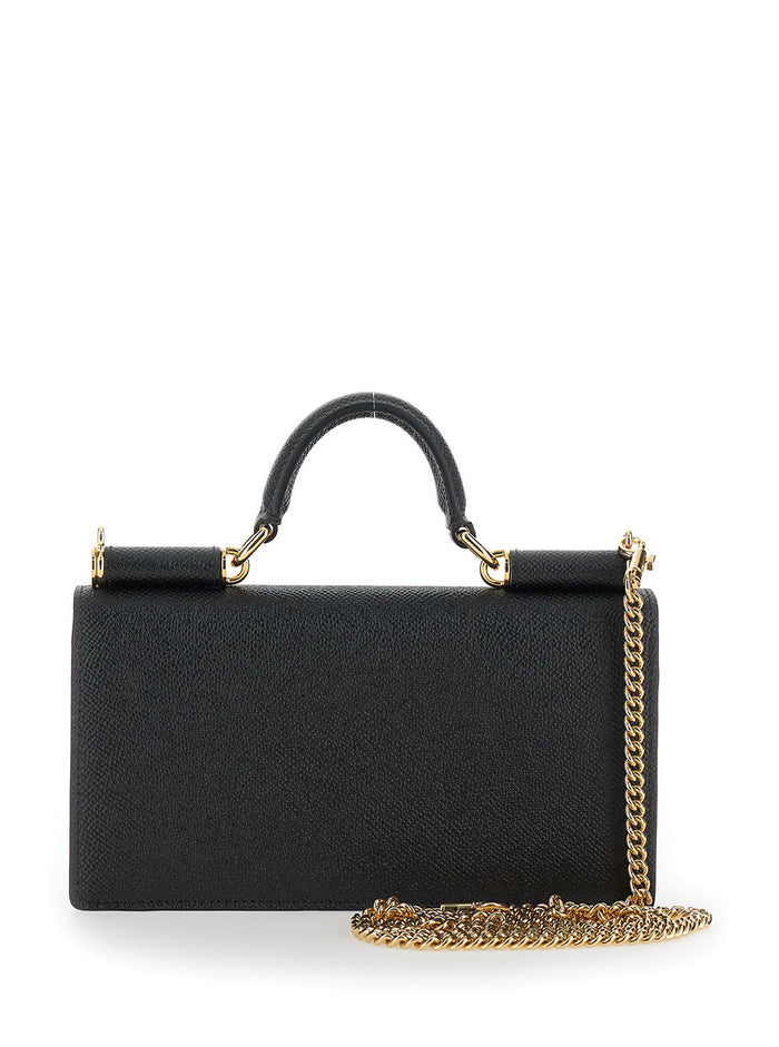 Crossbody Bag With Grained Leather Logo Plate Black Woman Calf Mini