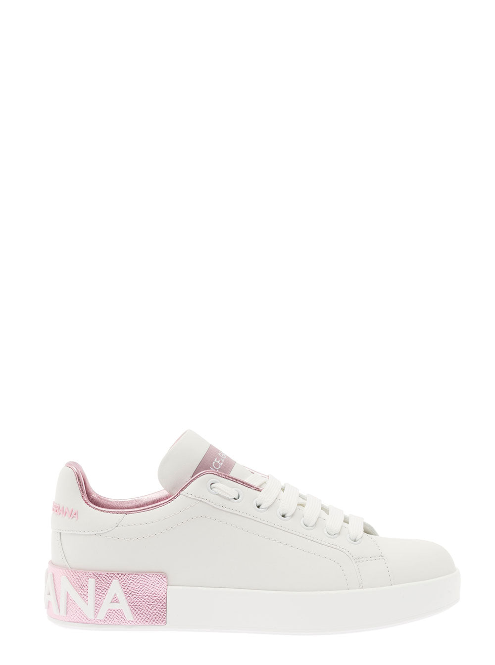 Portofino White And Pink Low Top Sneakers With Logo Leather Woman
