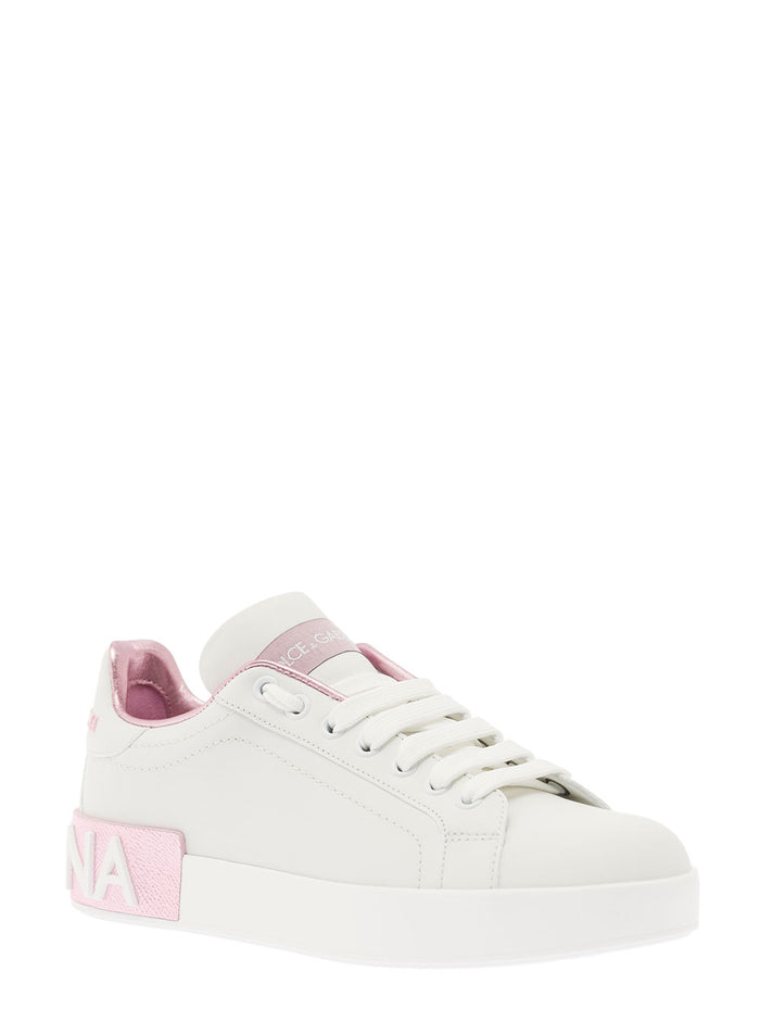 Portofino White And Pink Low Top Sneakers With Logo Leather Woman