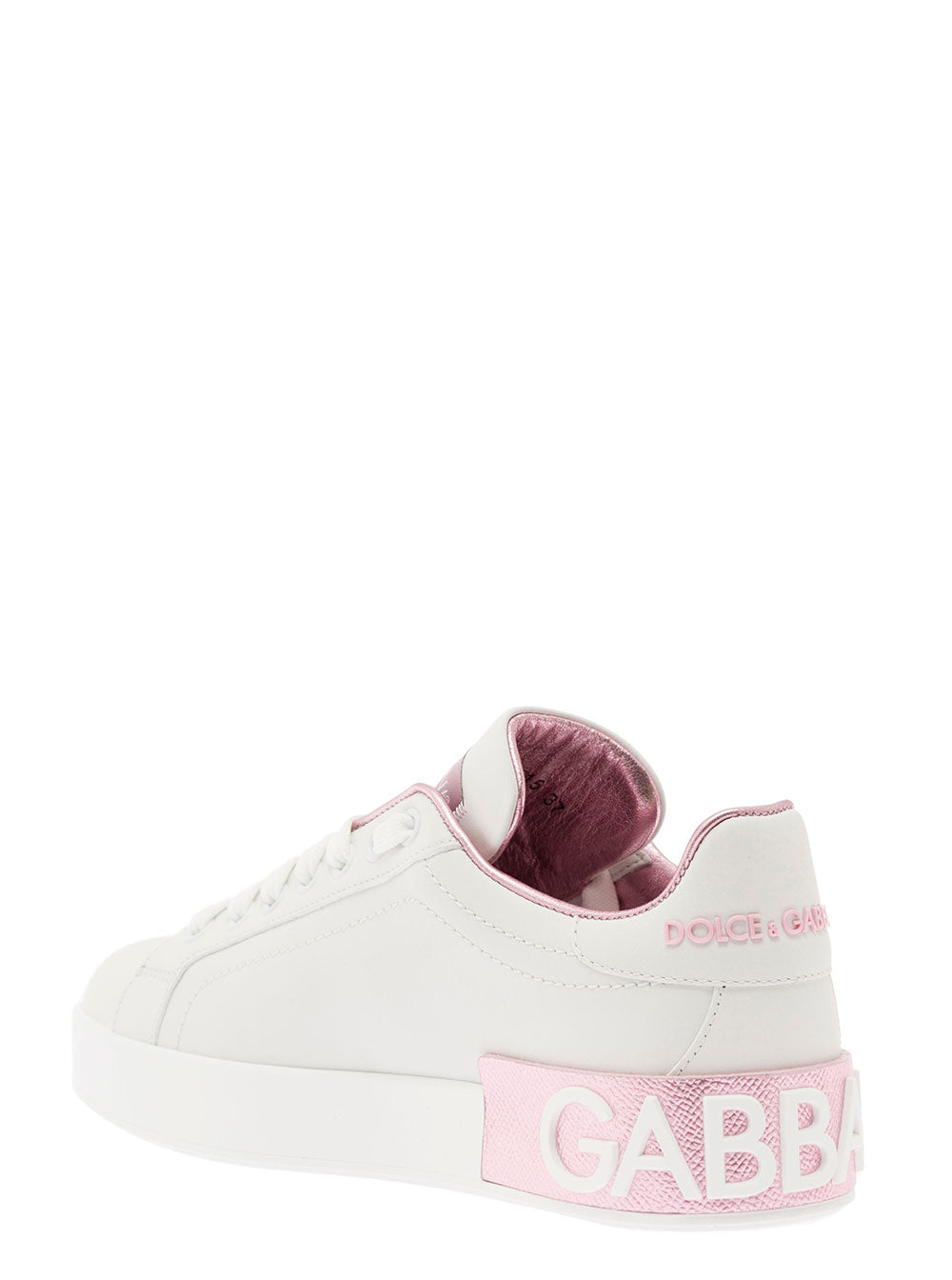 Portofino White And Pink Low Top Sneakers With Logo Leather Woman