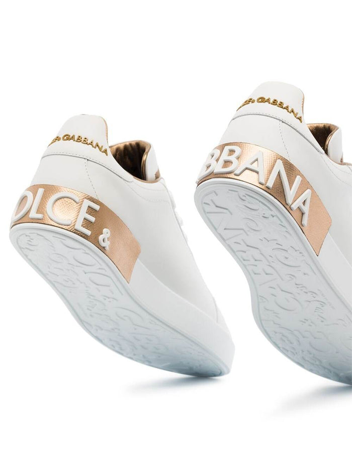 Portofino White And Gold Low Top Sneakers With Logo Leather Woman