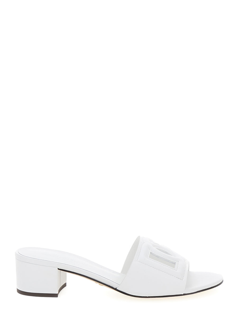 Mules White Leather Low Heel