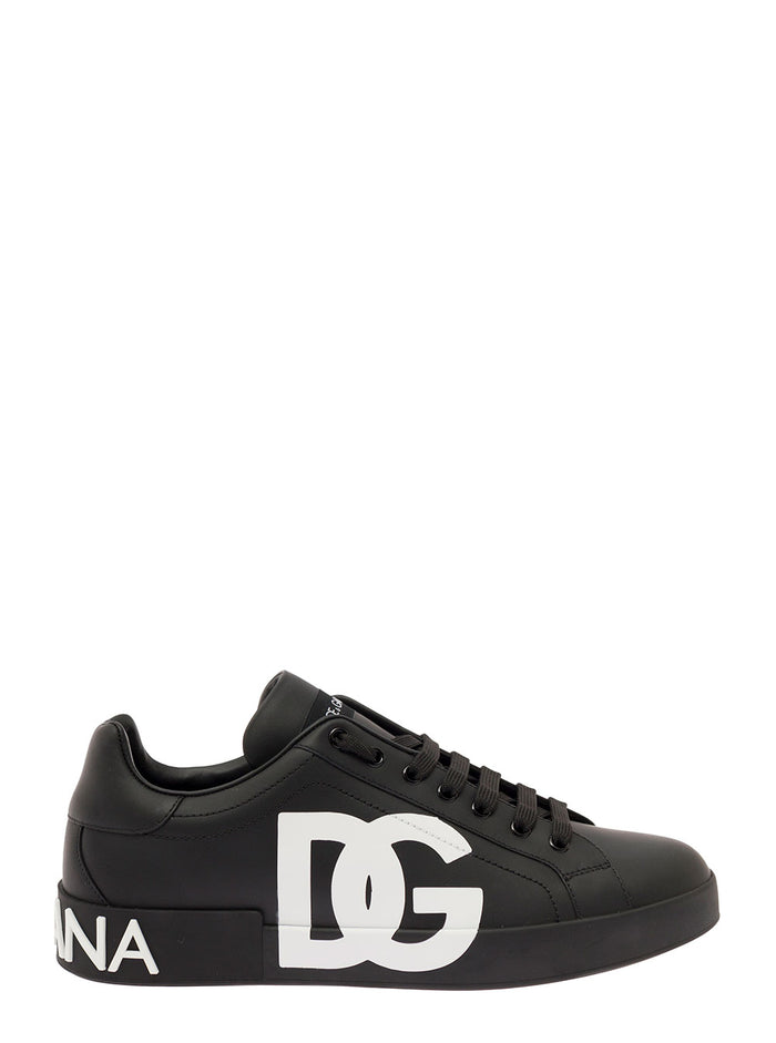 Portofino Sneakers White And Black Leather For Men Polyester Lamb Sheep Rubber