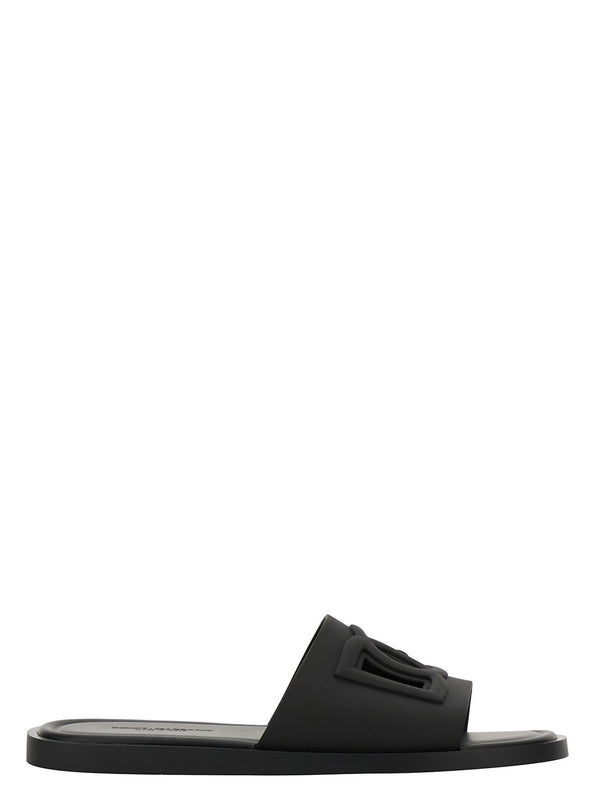 Sandals Slip-On Rubber Logo Black Thermoplastic Polyurethane