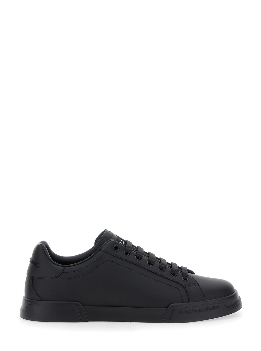 Sneaker Portofino Light With Patch Logo On The Tongue And Tone-On-Tone Lettering Heel Black Leather For Men Cotton Lamb Sheep