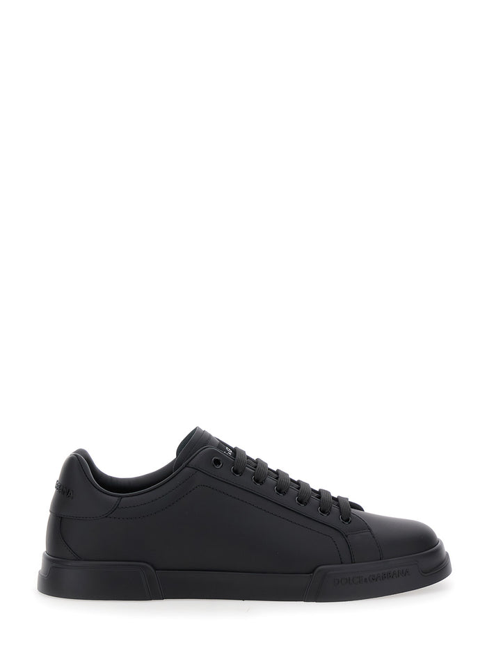 Sneaker Portofino Light With Patch Logo On The Tongue And Tone-On-Tone Lettering Heel Black Leather For Men Cotton Lamb Sheep